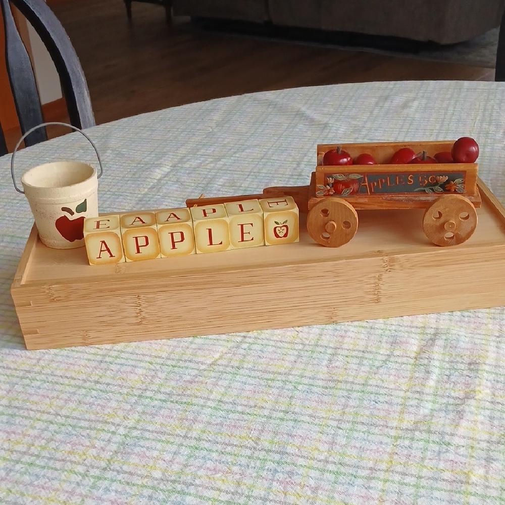 Wooden Apple Cart Decor As Is